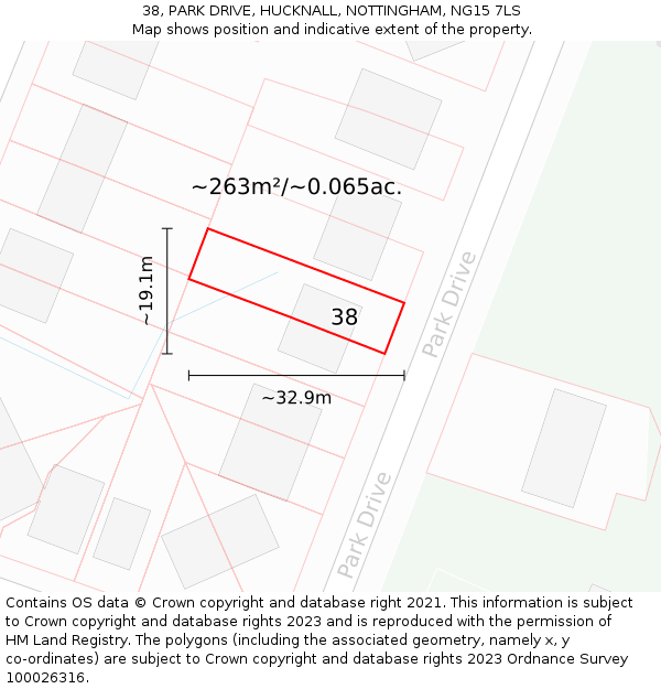38, PARK DRIVE, HUCKNALL, NOTTINGHAM, NG15 7LS: Plot and title map