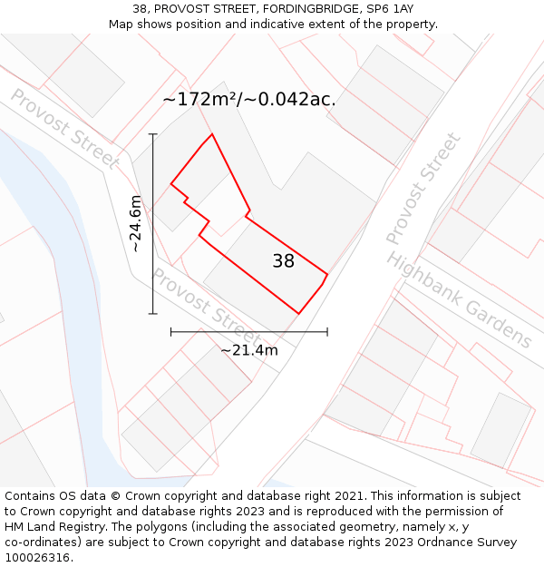 38, PROVOST STREET, FORDINGBRIDGE, SP6 1AY: Plot and title map