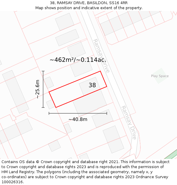 38, RAMSAY DRIVE, BASILDON, SS16 4RR: Plot and title map