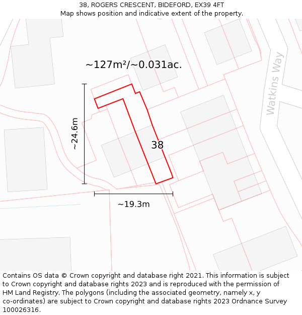 38, ROGERS CRESCENT, BIDEFORD, EX39 4FT: Plot and title map