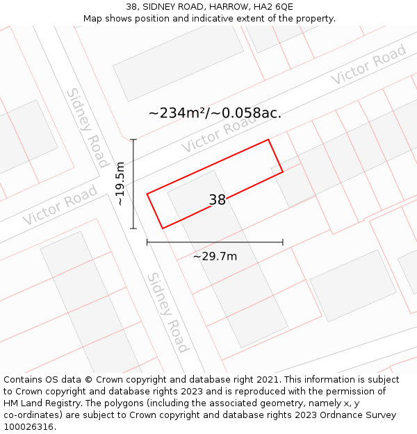 38, SIDNEY ROAD, HARROW, HA2 6QE: Plot and title map
