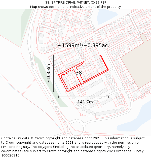 38, SPITFIRE DRIVE, WITNEY, OX29 7BF: Plot and title map