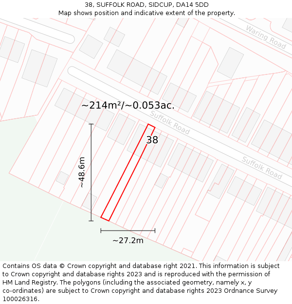 38, SUFFOLK ROAD, SIDCUP, DA14 5DD: Plot and title map