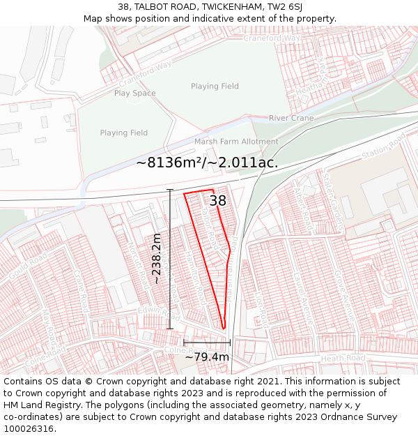 38, TALBOT ROAD, TWICKENHAM, TW2 6SJ: Plot and title map