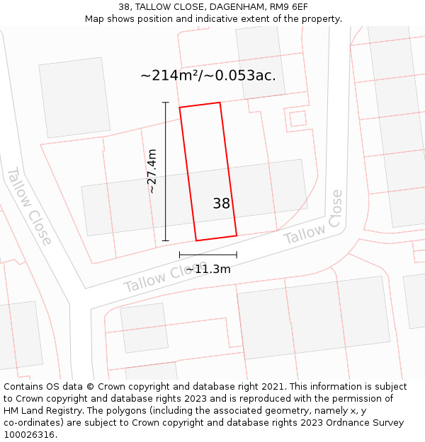 38, TALLOW CLOSE, DAGENHAM, RM9 6EF: Plot and title map