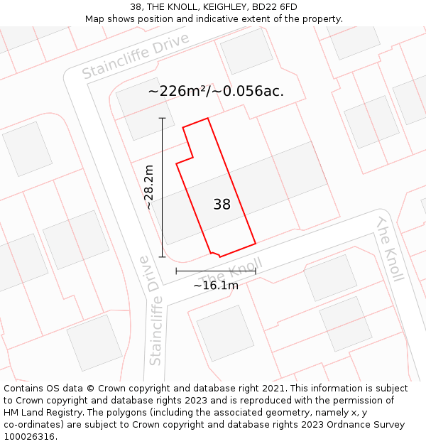 38, THE KNOLL, KEIGHLEY, BD22 6FD: Plot and title map