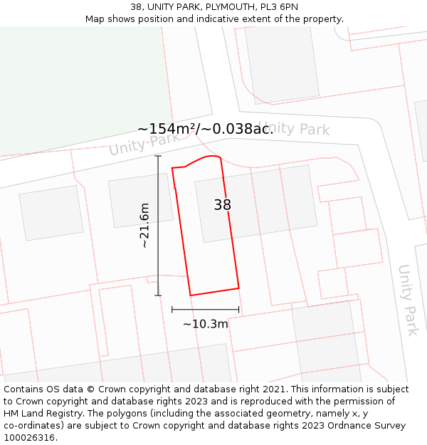 38, UNITY PARK, PLYMOUTH, PL3 6PN: Plot and title map