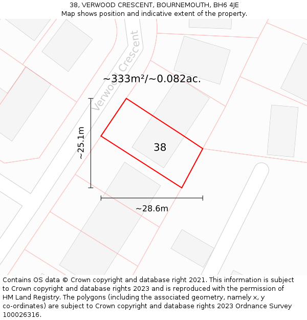 38, VERWOOD CRESCENT, BOURNEMOUTH, BH6 4JE: Plot and title map