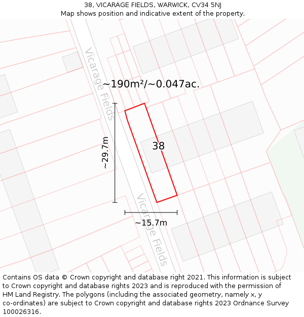 38, VICARAGE FIELDS, WARWICK, CV34 5NJ: Plot and title map