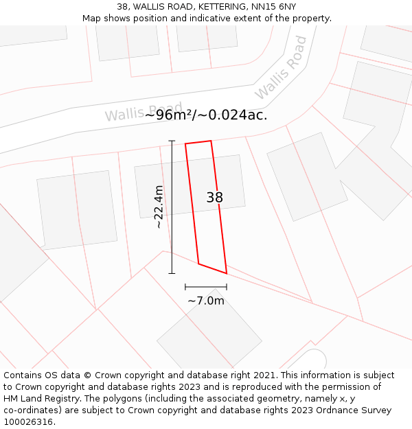 38, WALLIS ROAD, KETTERING, NN15 6NY: Plot and title map