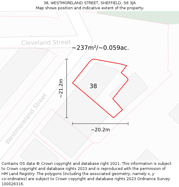38, WESTMORELAND STREET, SHEFFIELD, S6 3JA: Plot and title map