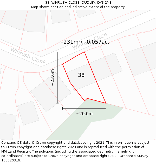 38, WINRUSH CLOSE, DUDLEY, DY3 2NE: Plot and title map