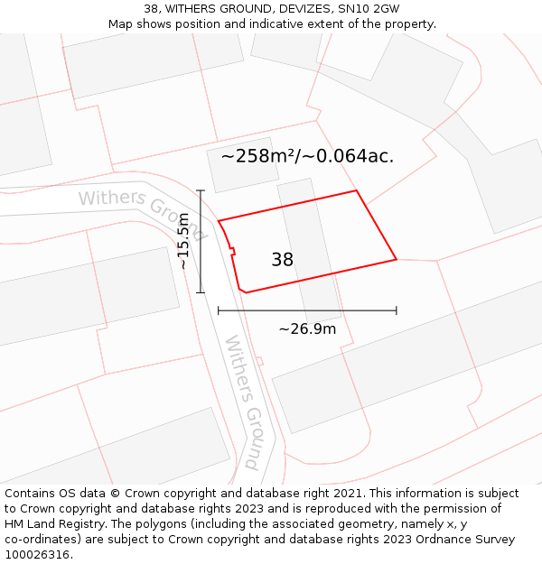38, WITHERS GROUND, DEVIZES, SN10 2GW: Plot and title map