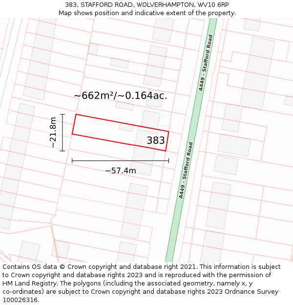 383, STAFFORD ROAD, WOLVERHAMPTON, WV10 6RP: Plot and title map