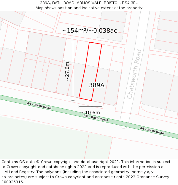 389A, BATH ROAD, ARNOS VALE, BRISTOL, BS4 3EU: Plot and title map
