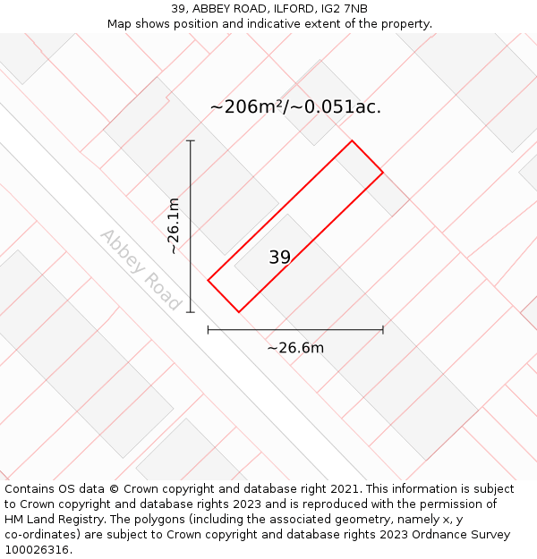 39, ABBEY ROAD, ILFORD, IG2 7NB: Plot and title map