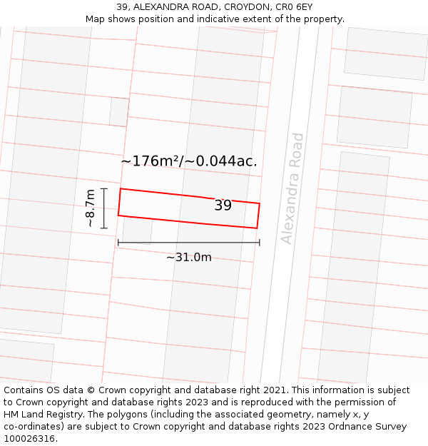 39, ALEXANDRA ROAD, CROYDON, CR0 6EY: Plot and title map