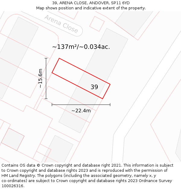 39, ARENA CLOSE, ANDOVER, SP11 6YD: Plot and title map