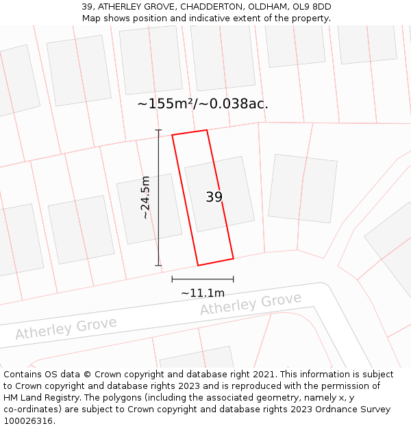39, ATHERLEY GROVE, CHADDERTON, OLDHAM, OL9 8DD: Plot and title map