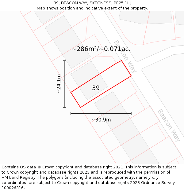39, BEACON WAY, SKEGNESS, PE25 1HJ: Plot and title map