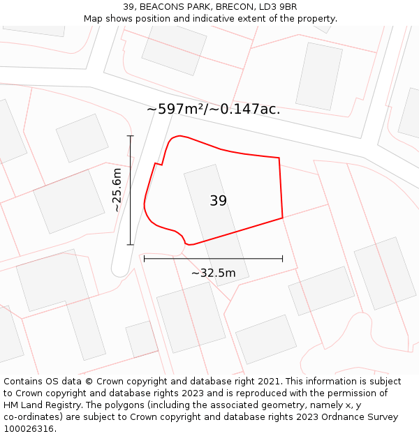 39, BEACONS PARK, BRECON, LD3 9BR: Plot and title map