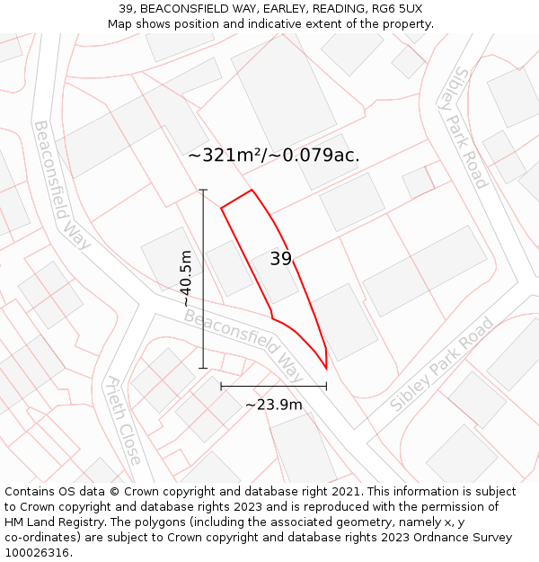 39, BEACONSFIELD WAY, EARLEY, READING, RG6 5UX: Plot and title map