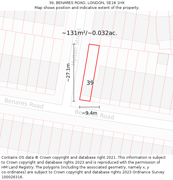 39, BENARES ROAD, LONDON, SE18 1HX: Plot and title map