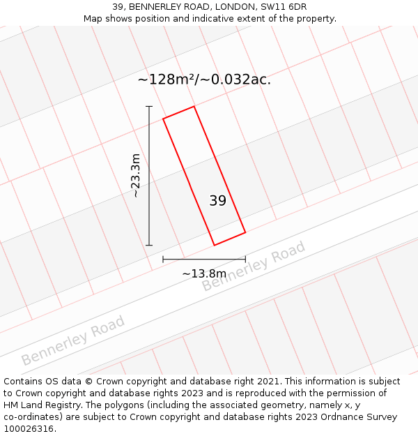 39, BENNERLEY ROAD, LONDON, SW11 6DR: Plot and title map