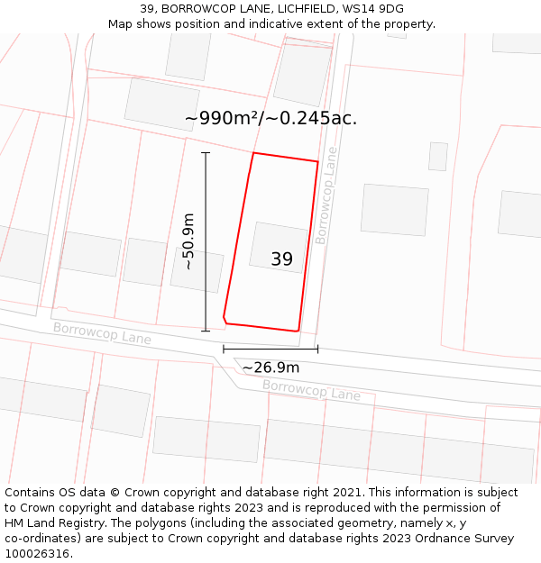 39, BORROWCOP LANE, LICHFIELD, WS14 9DG: Plot and title map