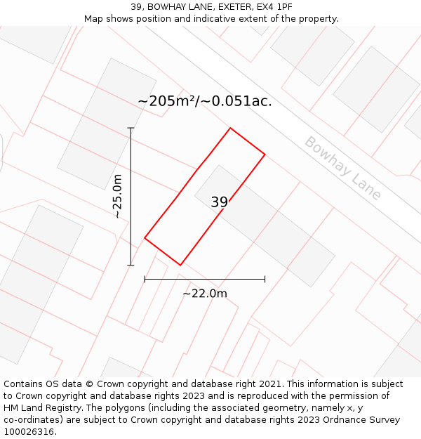 39, BOWHAY LANE, EXETER, EX4 1PF: Plot and title map