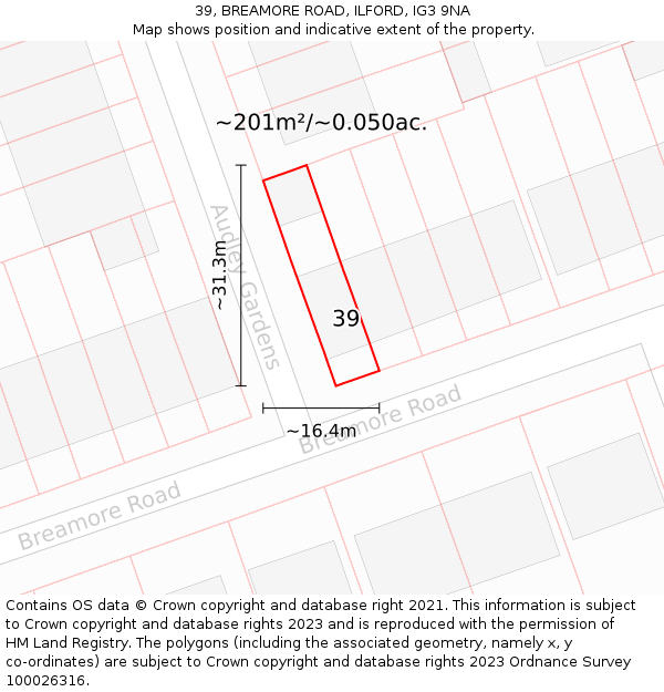 39, BREAMORE ROAD, ILFORD, IG3 9NA: Plot and title map