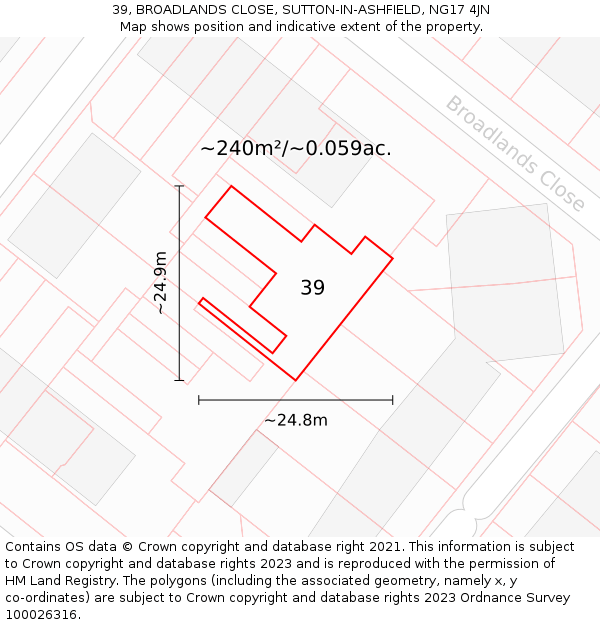 39, BROADLANDS CLOSE, SUTTON-IN-ASHFIELD, NG17 4JN: Plot and title map