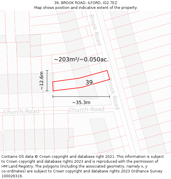 39, BROOK ROAD, ILFORD, IG2 7EZ: Plot and title map