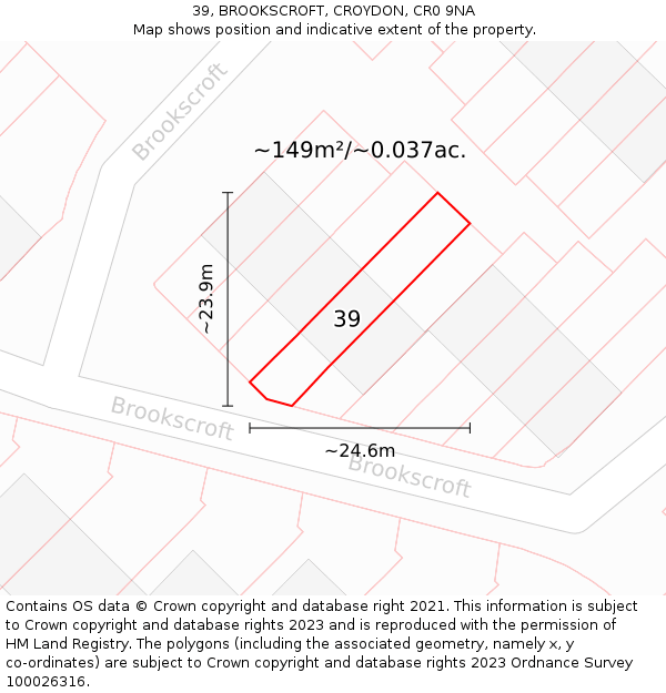39, BROOKSCROFT, CROYDON, CR0 9NA: Plot and title map