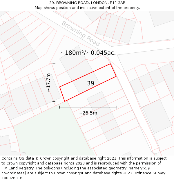 39, BROWNING ROAD, LONDON, E11 3AR: Plot and title map