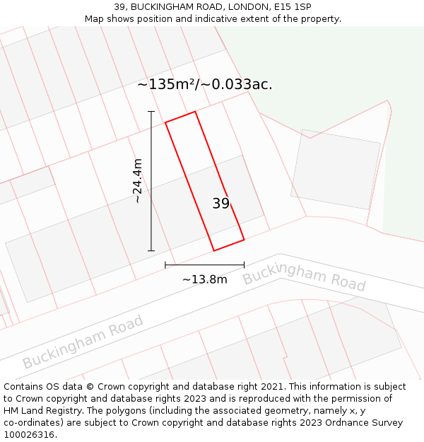 39, BUCKINGHAM ROAD, LONDON, E15 1SP: Plot and title map