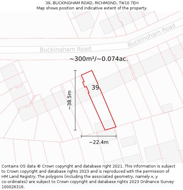39, BUCKINGHAM ROAD, RICHMOND, TW10 7EH: Plot and title map