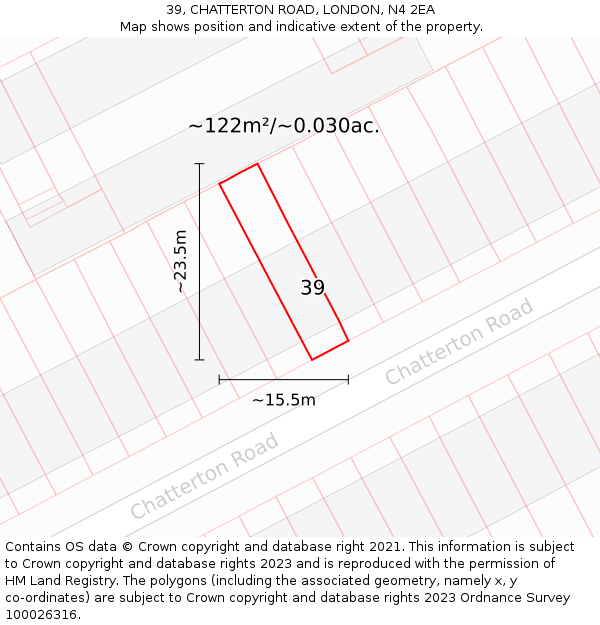 39, CHATTERTON ROAD, LONDON, N4 2EA: Plot and title map