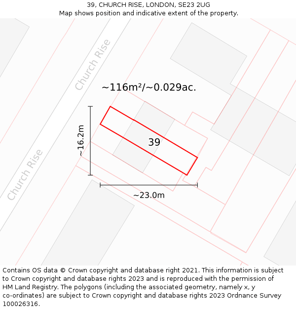 39, CHURCH RISE, LONDON, SE23 2UG: Plot and title map