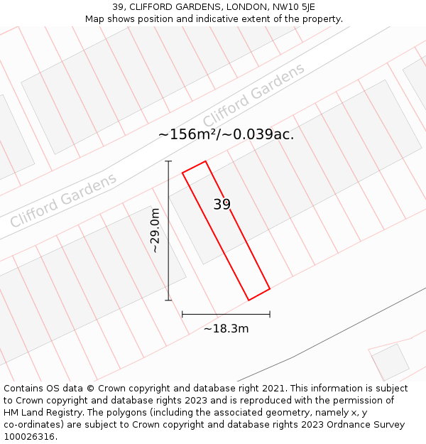 39, CLIFFORD GARDENS, LONDON, NW10 5JE: Plot and title map