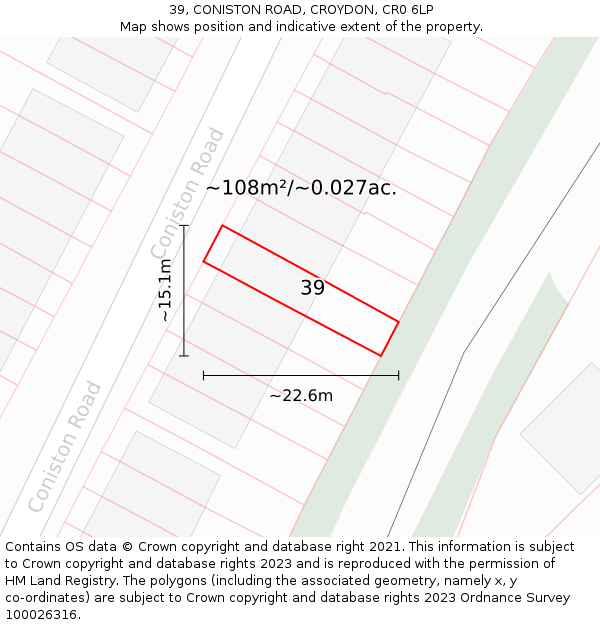 39, CONISTON ROAD, CROYDON, CR0 6LP: Plot and title map