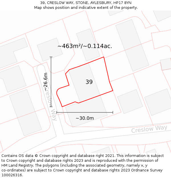 39, CRESLOW WAY, STONE, AYLESBURY, HP17 8YN: Plot and title map