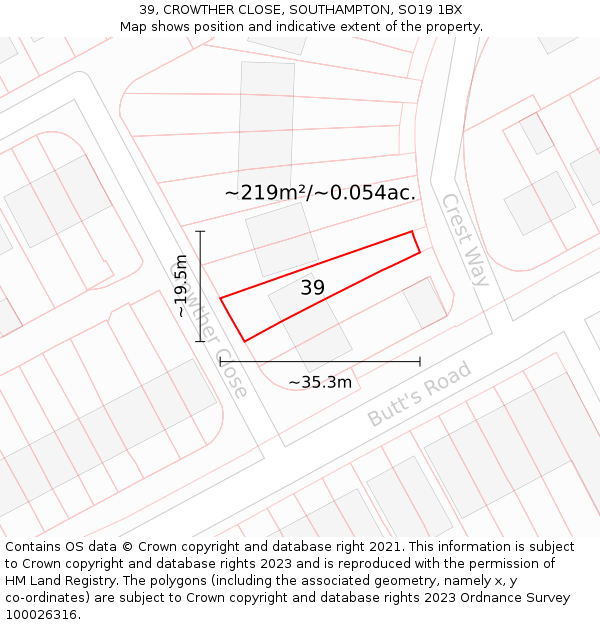39, CROWTHER CLOSE, SOUTHAMPTON, SO19 1BX: Plot and title map