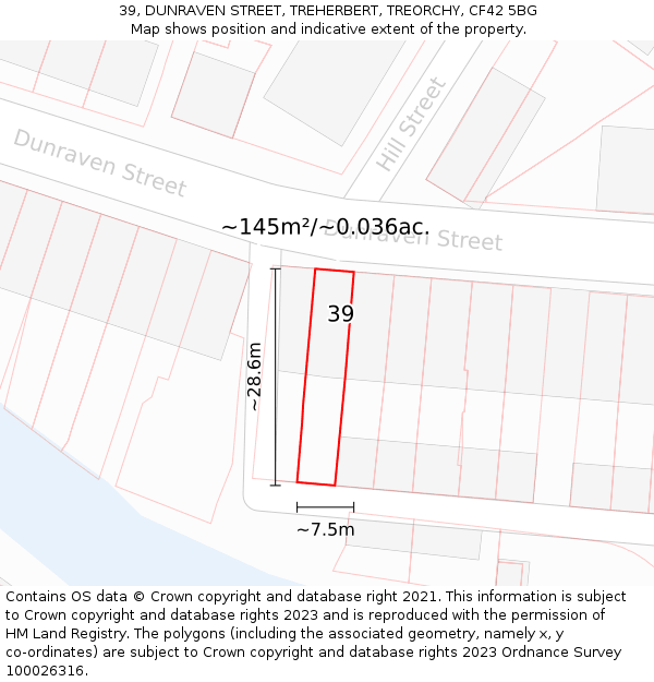39, DUNRAVEN STREET, TREHERBERT, TREORCHY, CF42 5BG: Plot and title map