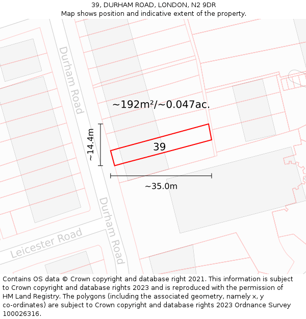 39, DURHAM ROAD, LONDON, N2 9DR: Plot and title map