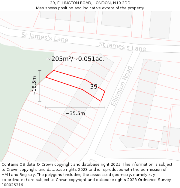 39, ELLINGTON ROAD, LONDON, N10 3DD: Plot and title map