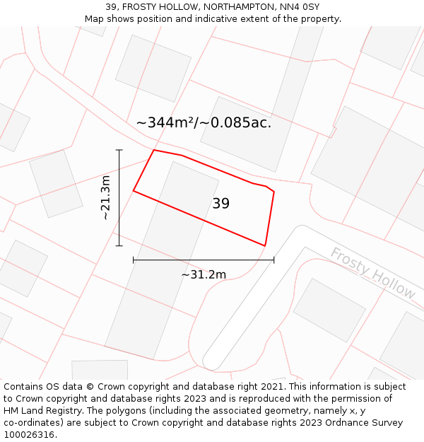 39, FROSTY HOLLOW, NORTHAMPTON, NN4 0SY: Plot and title map