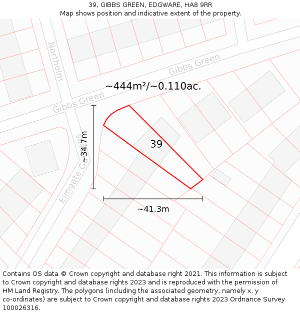 39, GIBBS GREEN, EDGWARE, HA8 9RR: Plot and title map