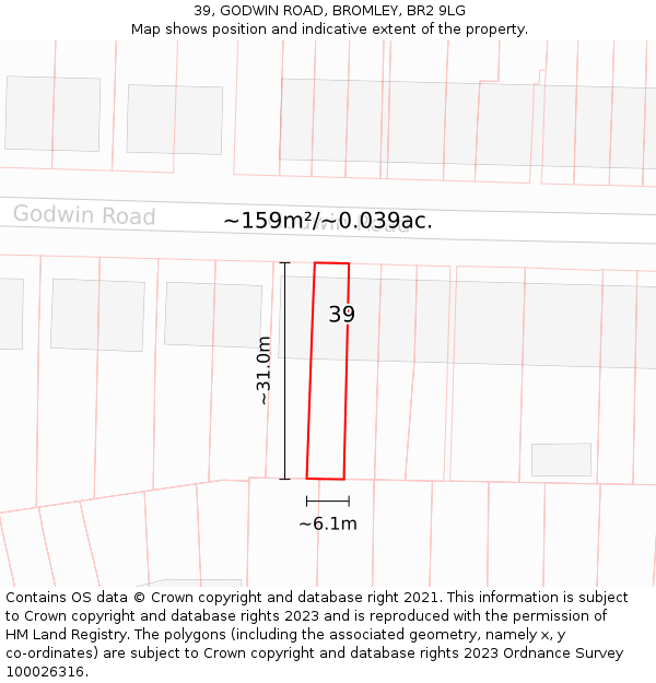 39, GODWIN ROAD, BROMLEY, BR2 9LG: Plot and title map