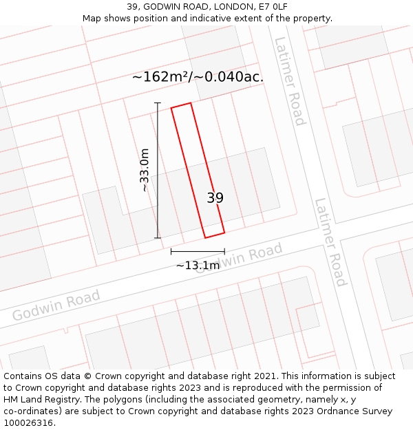 39, GODWIN ROAD, LONDON, E7 0LF: Plot and title map